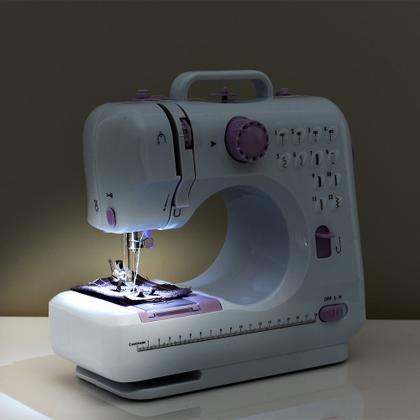 Imagem de Máquina De Costura Portátil Elétrica Com Pedal 110V 12 Pontos Doméstica Tecidos Leves e Médios