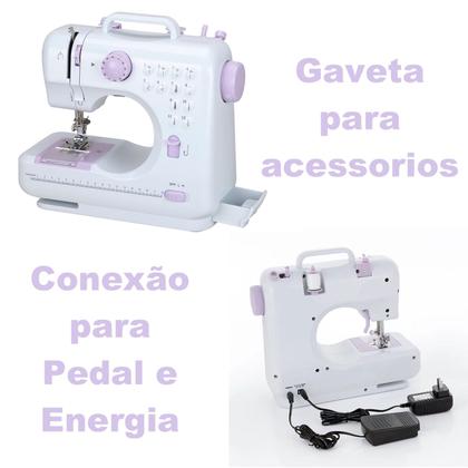 Imagem de Máquina De Costura Portátil Elétrica Com Pedal 110V 12 Pontos Doméstica Tecidos Leves e Médios