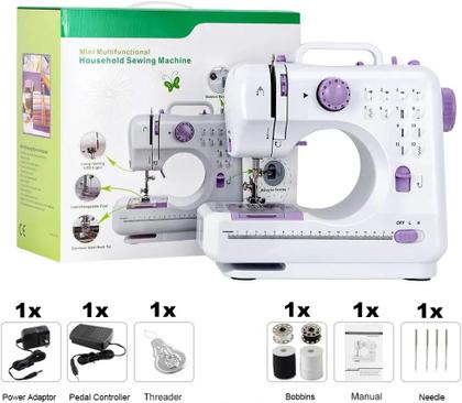 Imagem de Máquina De Costura Portátil Elétrica Com Pedal 110V 12 Pontos Tecidos Leves E Médios