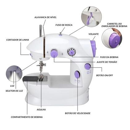Imagem de Máquina de Costura Portátil Reta com LED, Bivolt e Pedal