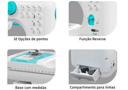 Imagem de Máquina De Costura Reta Oz Sm1010 Portátil 12 Pontos Branca 110v/220v