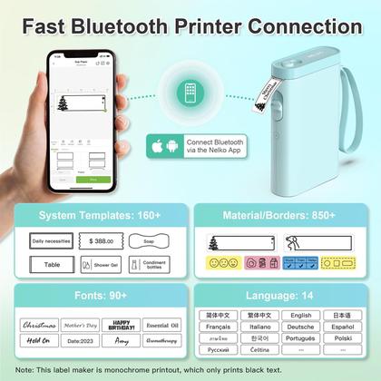 Imagem de Máquina de etiquetas Nelko P21 Bluetooth sem fio ciano com fita