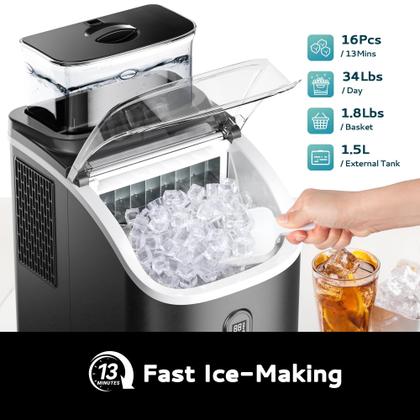 Imagem de Máquina de fazer cubos de gelo EUHOMY Countertop 34 kg/dia preta
