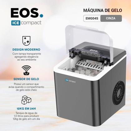 Imagem de Máquina de Gelo 12Kg EOS Ice Compact EMG04T Cinza 220V