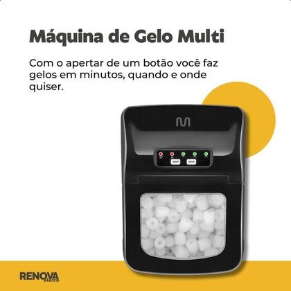 Imagem de Maquina de Gelo Preta Ice Maker Em Cubos 12 Kg/dia 150W 2 Litros 2 Tamanhos de Gelo