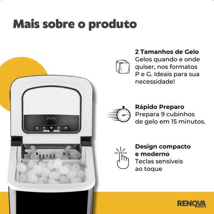 Imagem de Maquina de Gelo Preta Ice Maker Em Cubos 12 Kg/dia 150W 2 Litros 2 Tamanhos de Gelo