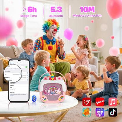 Imagem de Máquina de karaokê Delighkidz Mini Unicorn com 2 microfones sem fio