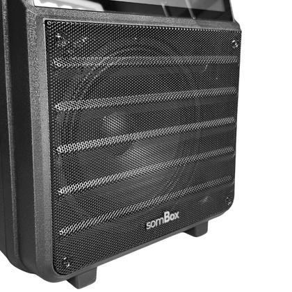 Imagem de Máquina de Karaokê Profissional Caixa De Som Com Tela Touch 15.1 Android 12 E 80W RMS 2 Microfones Sem Fio WiFi Bluetooth Alça E Rodas