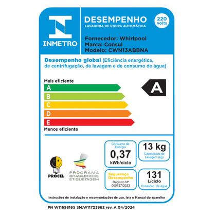 Imagem de Máquina de Lavar Consul 13 kg com Modo Eco CWN13AB