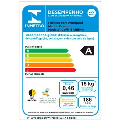 Imagem de Máquina de Lavar Consul 15 Kg Branca com Modo Eco - CWN15AB
