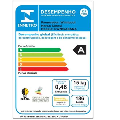 Imagem de Máquina de Lavar Consul 15Kg com Modo Eco Branca CWN15ABANA  127 Volts
