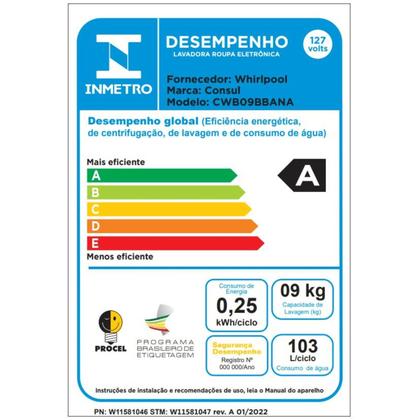 Imagem de Máquina de Lavar Consul 9Kg Branca com Dosagem Econômica e Ciclo Edredom - CWB09BB