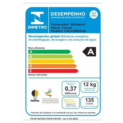 Imagem de Máquina De Lavar Cônsul CWH12BB 12kg Automática Ciclo Edredom