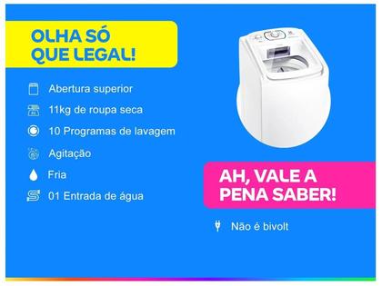 Imagem de Máquina de Lavar Electrolux 11kg Branca Essential Care com Easy Clean e Filtro Fiapos (LES11)