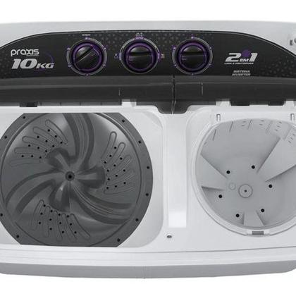 Imagem de Máquina De Lavar, Lavadora Tanquinho e Centrifuga 10kg 2 Em 1 Branca Twin Tub 127V Praxis
