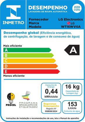Imagem de Máquina de Lavar LG 16kg Branca WT16WV6 Cesto Inox com inteligência artificial  Branca