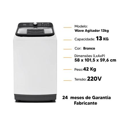 Imagem de Máquina de Lavar Midea Wave Agitator Branca 13Kg Função Turbo-220v