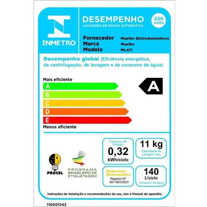 Imagem de Máquina De Lavar Mueller 11Kg Automática com Ciclo Rápido Branca MLA11 220V