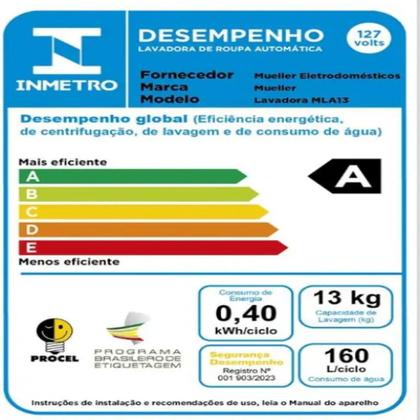 Imagem de Máquina de Lavar Mueller 13kg, com Ultracentrifugação e Ciclo Rápido MLA13
