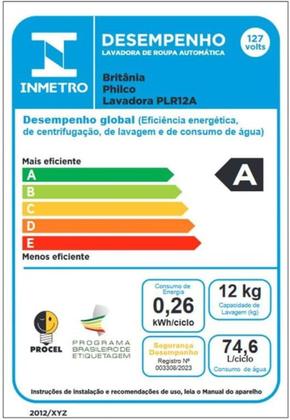 Imagem de Máquina De Lavar Philco 12kg Inverter Branca PLR12A Econômica Silenciosa