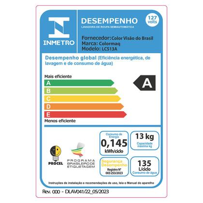 Imagem de Maquina de Lavar Roupa Semi-Automatica Tanquinho Colormaq 13kg LCS13