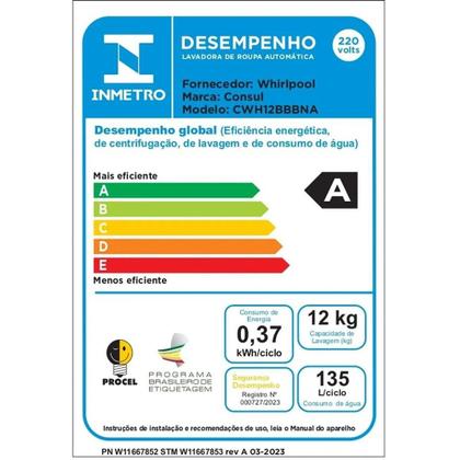 Imagem de Máquina de Lavar Roupas Consul 12 kg Branca com Dosagem Econômica e Ciclo Edredom - CWH12BB - 220V