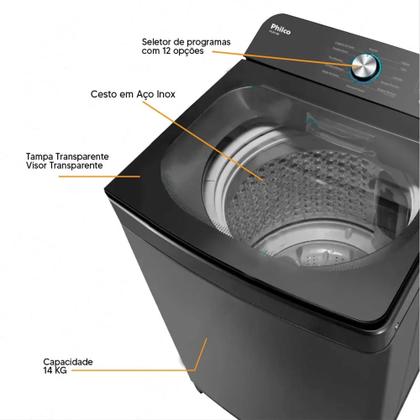 Imagem de Máquina de Lavar Roupas Inox Philco 14kg 12 Programas de Lavagem Titânio PLR14B14