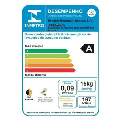 Imagem de Máquina de Lavar Roupas Semi-Automática Britânia 15Kg BLT15A Branca, 510W