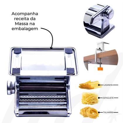 Imagem de Máquina de Macarrão Manual Inox 3 em 1 Lasanha Talharim e Espaguete