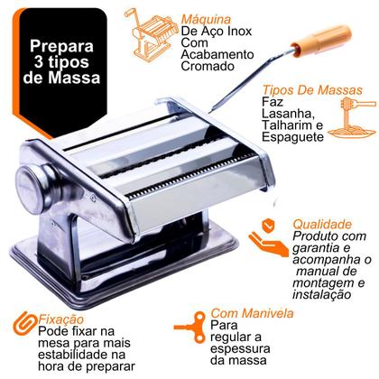 Imagem de Máquina de Massa Caseira com Molde para Talharim Pastel Lasanha em Inox