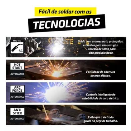 Imagem de Maquina De Solda Inversora Mig Sem Gas Tig Eletrodo Bivolt