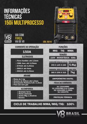 Imagem de MAQUINA DE SOLDA MULTIPROCESSO 150 I - MIG / MMA / TIG SECA V8 - 220v