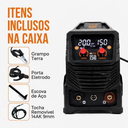 Imagem de Máquina de Solda Multiprocesso MIG Flex 150A Bivolt Automática Sem Gás MMA TIG Lift Pró Euro