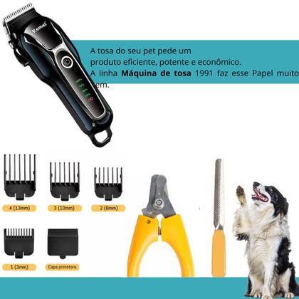 Imagem de Máquina de Tosa Kemei KM-1991  Recarregável, Silenciosa e Profissional para Cães e Gatos