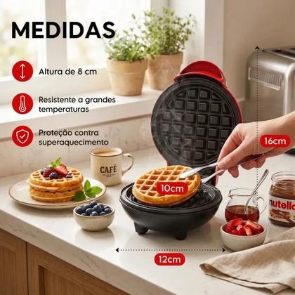 Imagem de Máquina de Waffle Elétrica Mini Grill Panqueca Preto 110V Antiaderente