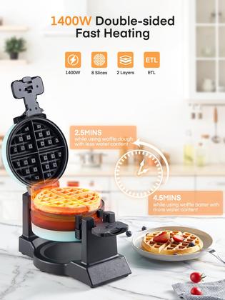 Imagem de Máquina de waffles FOHERE Double Belgian 1400 W 18 cm Flip Mint