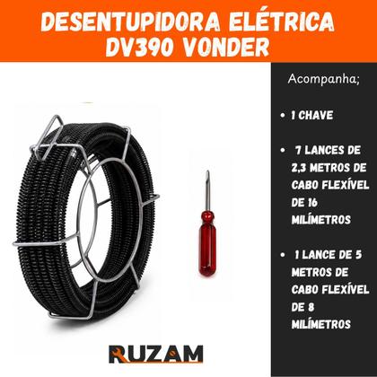 Imagem de Maquina Desentupidora de Fossa Tubulação Banheiro Ralo Cozinha 16m de Cabo 390w Eletrica Potente Desentope Rapido