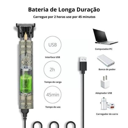 Imagem de Máquina Elétrica Masculina Recarregável de Cortar Cabelo e Barbear VINTAGE T9 (USB1 Dragon)