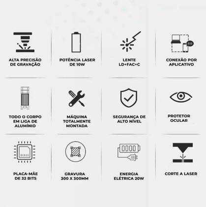 Imagem de Maquina Gravadora Impressora Laser Corte Cnc Two Trees Wi-Fi 80w 30x30cm TTS 10 Pro