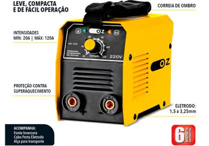 Imagem de Máquina Inversora De Solda 120a 4800W Mma Eletrodo Portátil 220V Preto e Amarelo