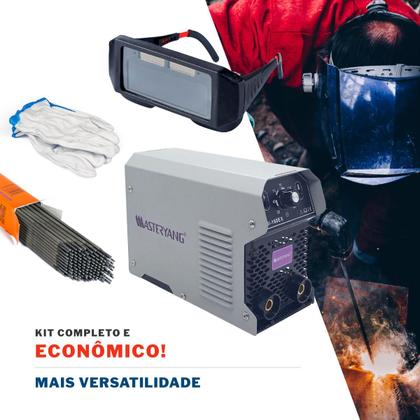 Imagem de Máquina Inversora de Solda Portátil 160A MMA S/Gás 220V Kit Completo Eletrodos 6013 + Óculos + Luva