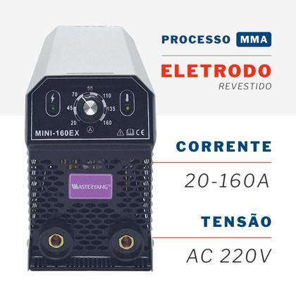 Imagem de Máquina Inversora de Solda Portátil 160A MMA S/Gás 220V Kit Completo Eletrodos 6013 + Óculos + Luva