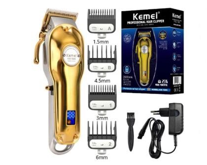 Imagem de Máquina Kemei De Cortar Cabelo Profissional Visor Lcd Km1986 Dourado