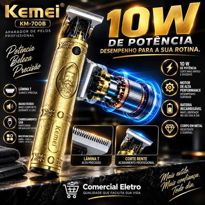 Imagem de Maquina Kemei KM700B Kemei Dragão 10W Potencia Aparador De Pelos Corta Cabelo Acabamento