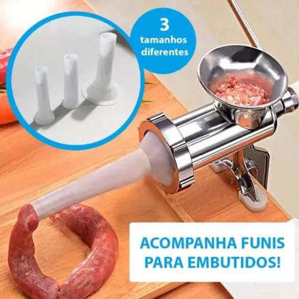 Imagem de Maquina Manual Picar Moer Multiuso Carne Frango N10 + Modelador Biscoito + 3 funil embutido linguiça