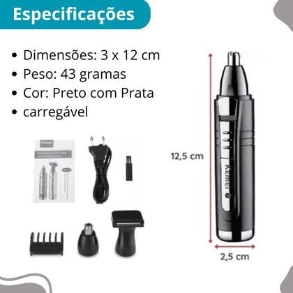 Imagem de Máquina Pelo Nariz Aparador Kemei-6511 Compacto Alta Precisão Recarregável Design Moderno Preto