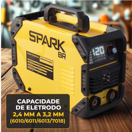 Imagem de Máquina Solda Inversora 120MMA Bivolt Painel Digital SparkBR Máscara Acessórios Portátil Alça Transporte Profissional 2,0 2,5 3,2 Eletrodos AMGW01