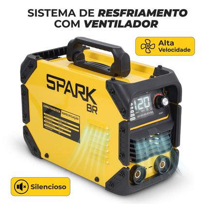 Imagem de Máquina Solda Inversora 120MMA Bivolt Painel Digital SparkBR Máscara Acessórios Portátil Alça Transporte Profissional 2,0 2,5 3,2 Eletrodos AMGW01