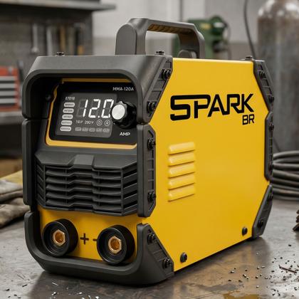 Imagem de Máquina Solda Inversora 120MMA Bivolt Painel Digital SparkBR Máscara Acessórios Portátil Alça Transporte Profissional 2,0 2,5 3,2 Eletrodos AMGW01