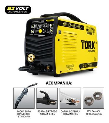 Imagem de Maquina Solda Inversora Mig Gás Flex 160a Tork 5kg Amarelo 127/220v